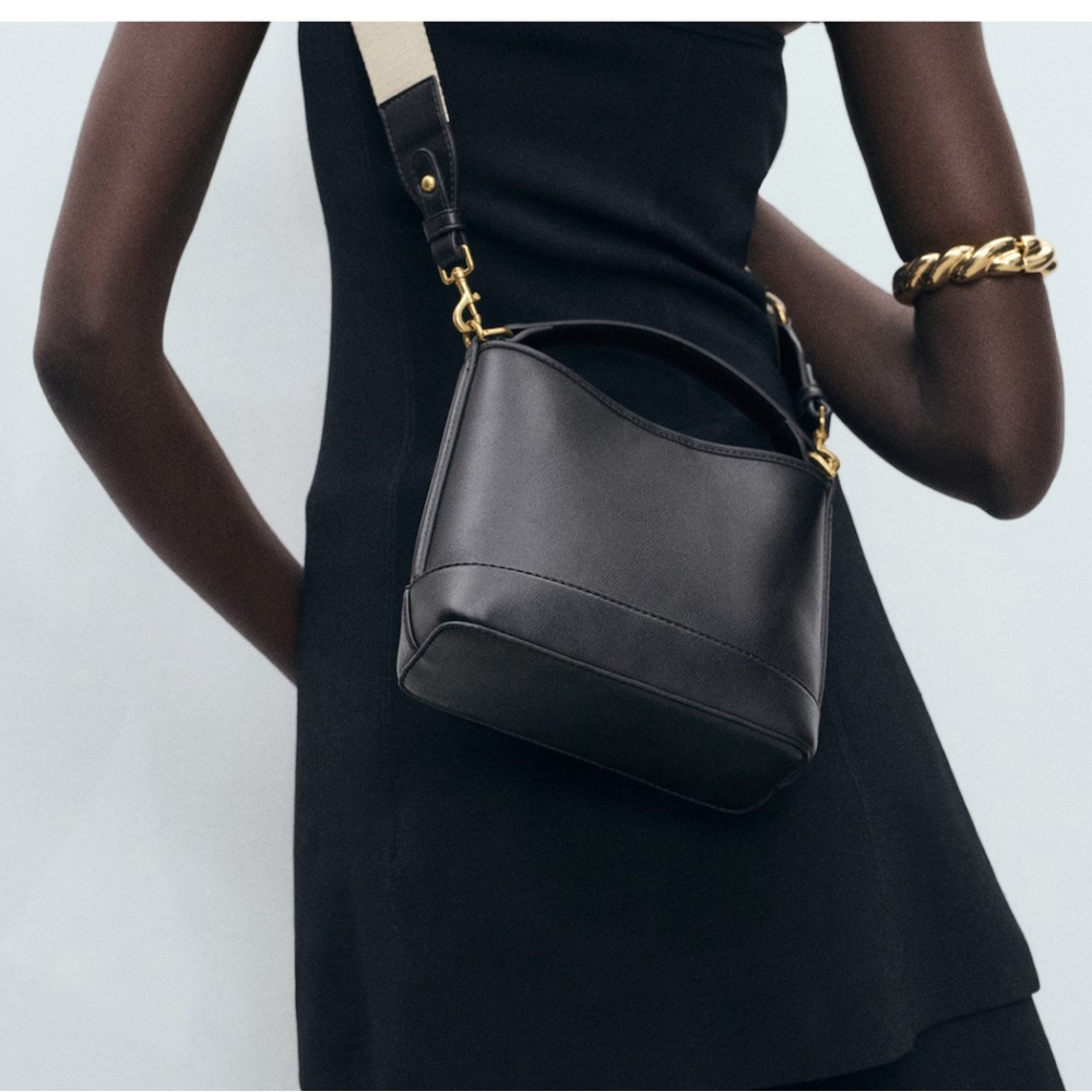 Mango Black Shoulder Bag with Gold Accents